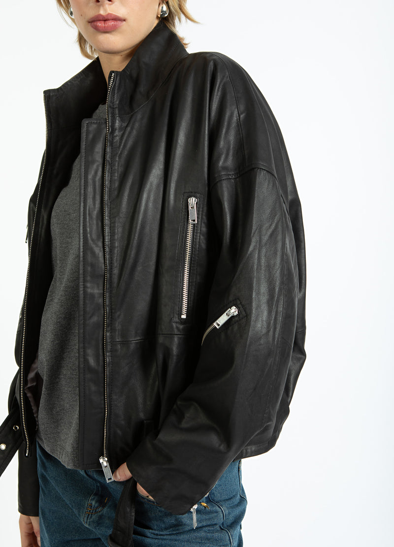 Coster Copenhagen LEATHER BOMBER JACKET Outerwear Black - 100