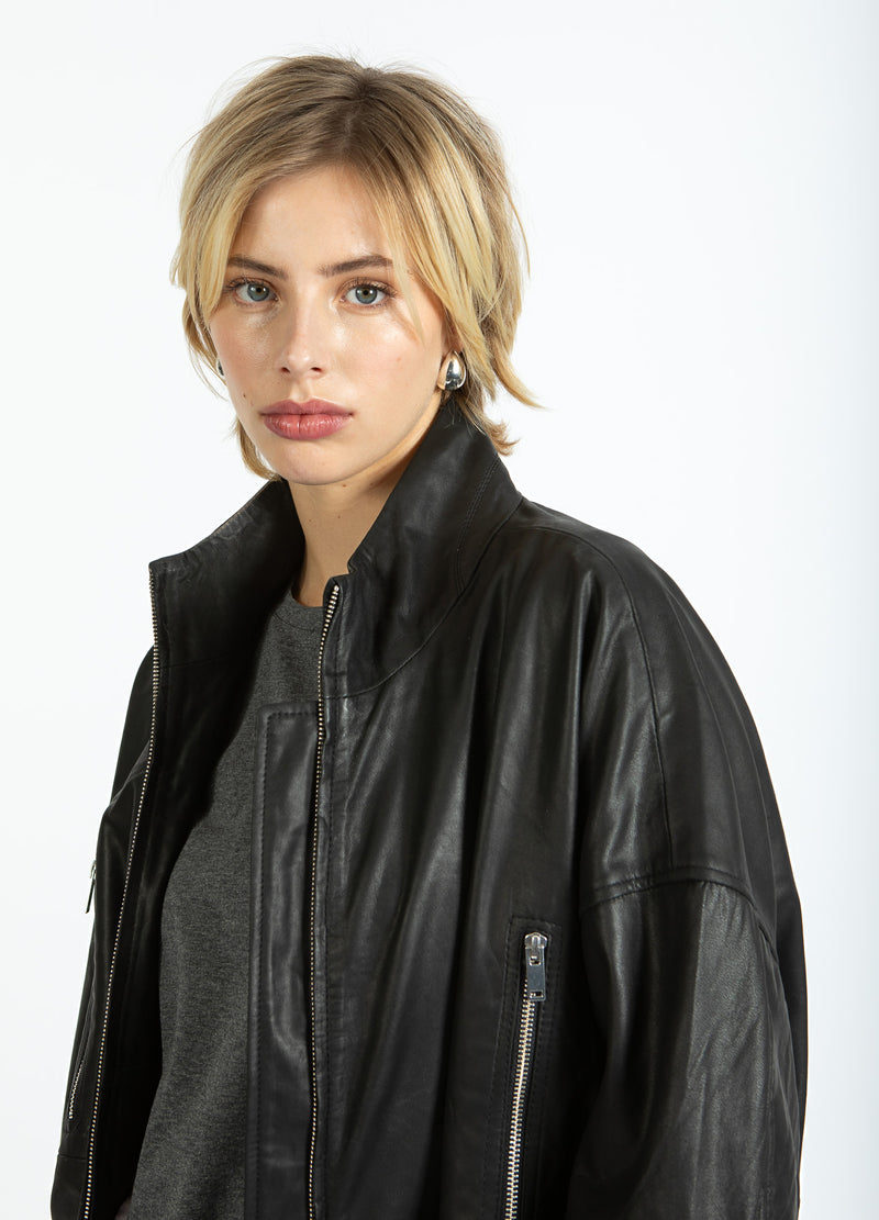 Coster Copenhagen LEATHER BOMBER JACKET Outerwear Black - 100