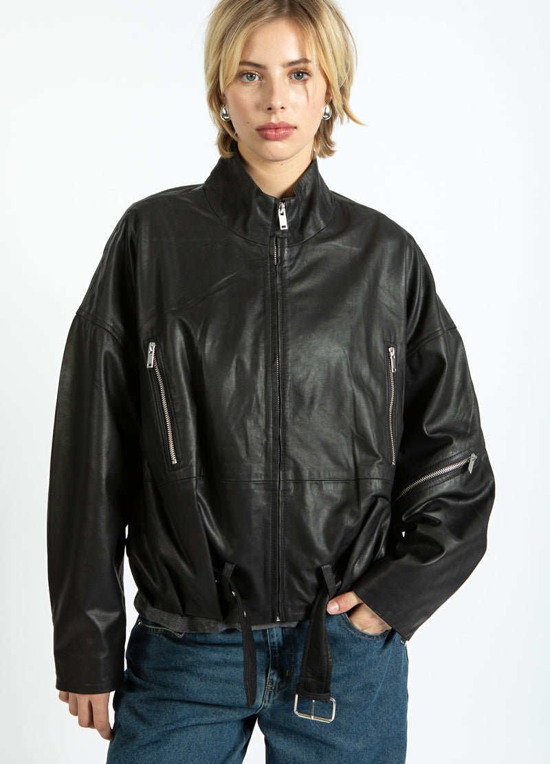 Coster Copenhagen LEATHER BOMBER JACKET Outerwear Black - 100