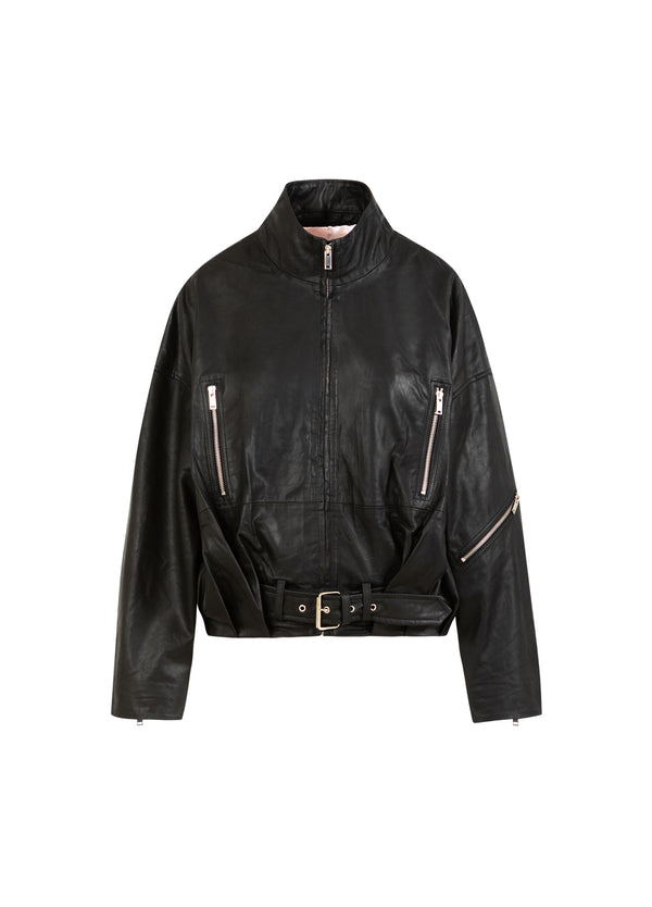 Coster Copenhagen LEATHER BOMBER JACKET Outerwear Black - 100
