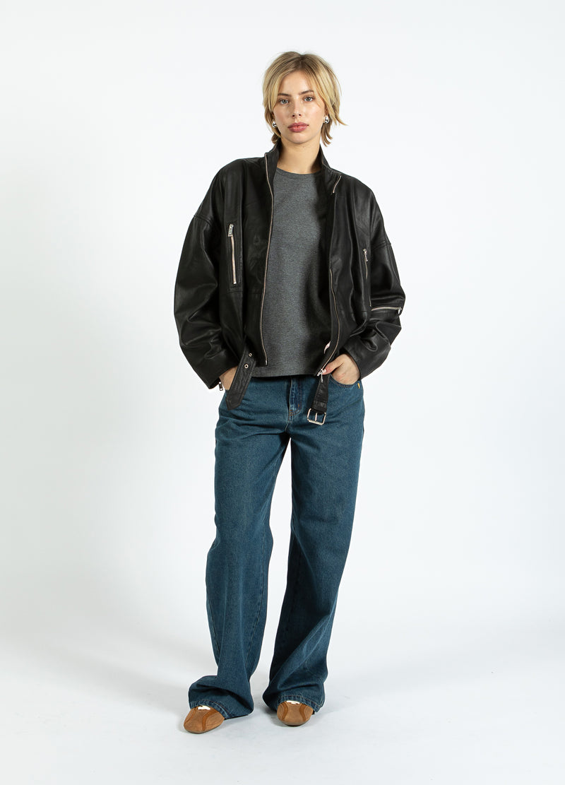 Coster Copenhagen LEATHER BOMBER JACKET Outerwear Black - 100