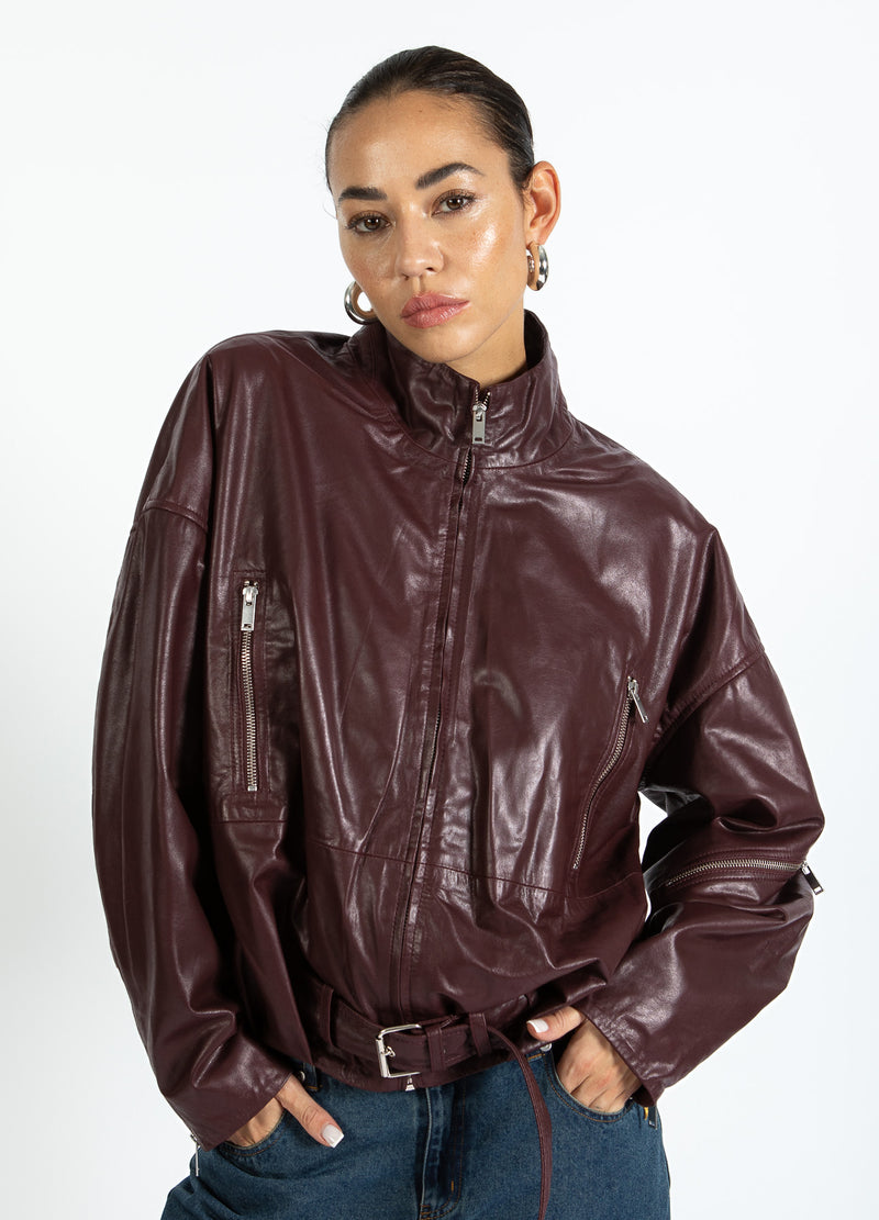 Coster Copenhagen LEATHER BOMBER JACKET Outerwear Bordeaux - 653