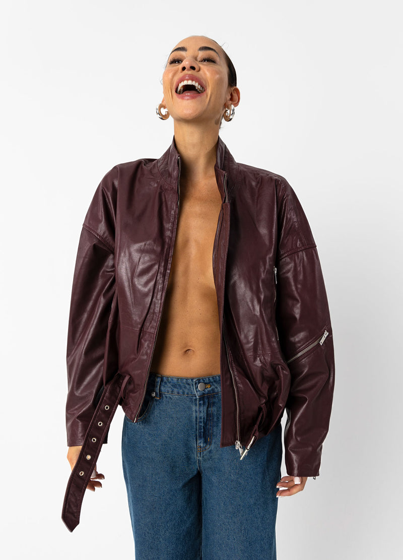 Coster Copenhagen LEATHER BOMBER JACKET Outerwear Bordeaux - 653