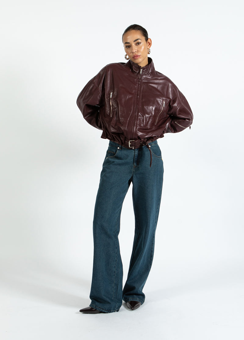 Coster Copenhagen LEATHER BOMBER JACKET Outerwear Bordeaux - 653