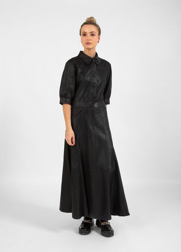 Coster Copenhagen LEATHER DRESS WITH PLACKET Dress Black - 100