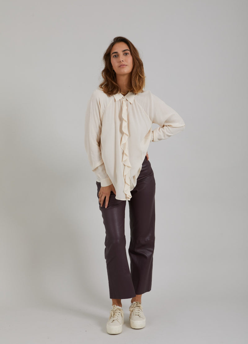 Coster Copenhagen LEATHER LEGGINGS W. FLARED LEGS - MYNTE FIT Pants Bordeaux - 653