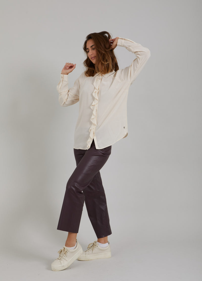Coster Copenhagen LEATHER LEGGINGS W. FLARED LEGS - MYNTE FIT Pants Bordeaux - 653