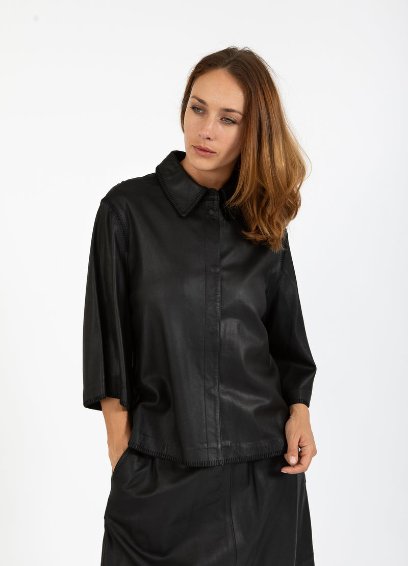 Coster Copenhagen LEATHER OVERSHIRT Shirt/Blouse Black - 100