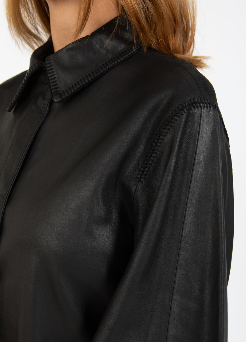 Coster Copenhagen LEATHER OVERSHIRT Shirt/Blouse Black - 100