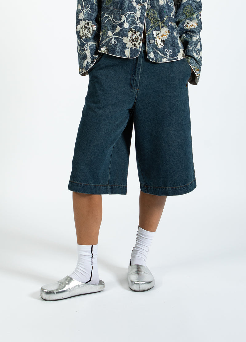 Coster Copenhagen LONG DENIM SHORTS - PETRA FIT Pants Dark Blue Denim - 571