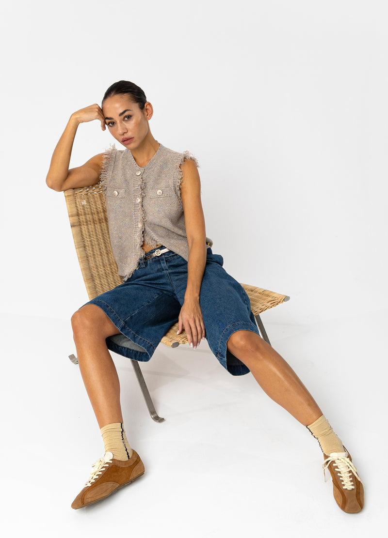 Coster Copenhagen LONG DENIM SHORTS - PETRA FIT Pants Dark Blue Denim - 571
