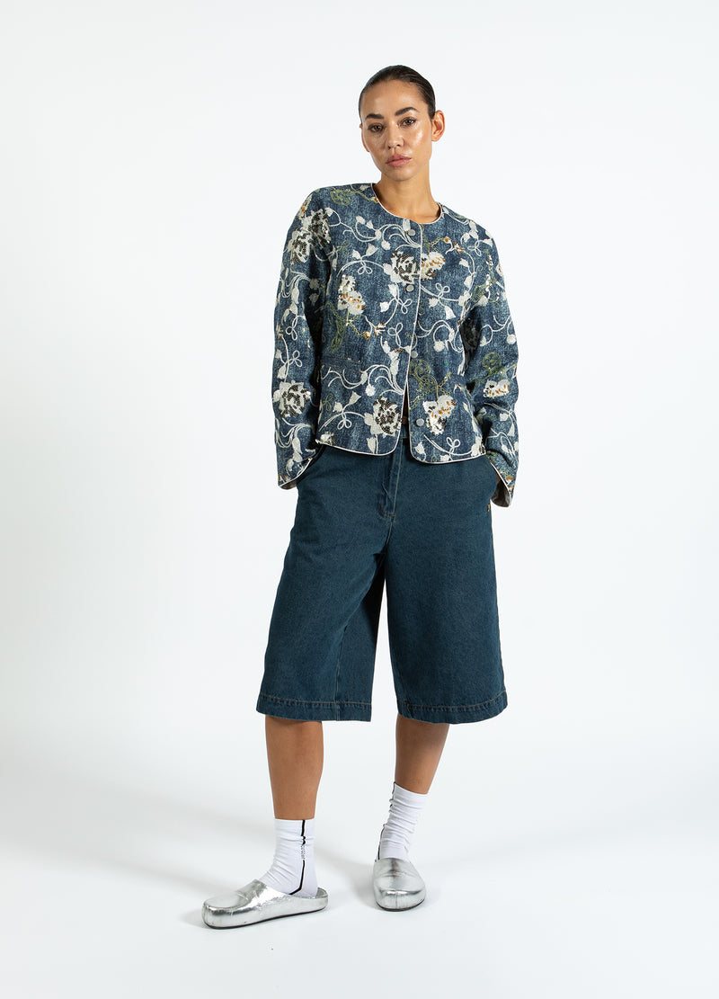 Coster Copenhagen LONG DENIM SHORTS - PETRA FIT Pants Dark Blue Denim - 571