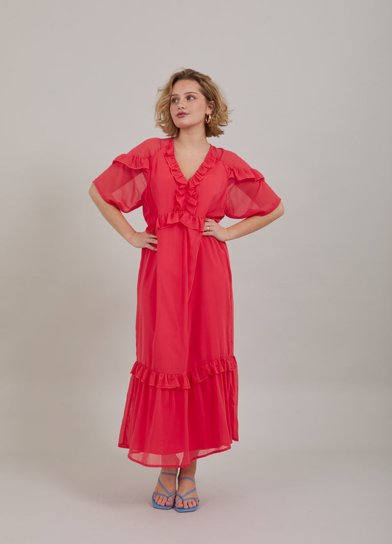 Coster Copenhagen LONG DRESS W. FRILLS Dress Coral pink - 626