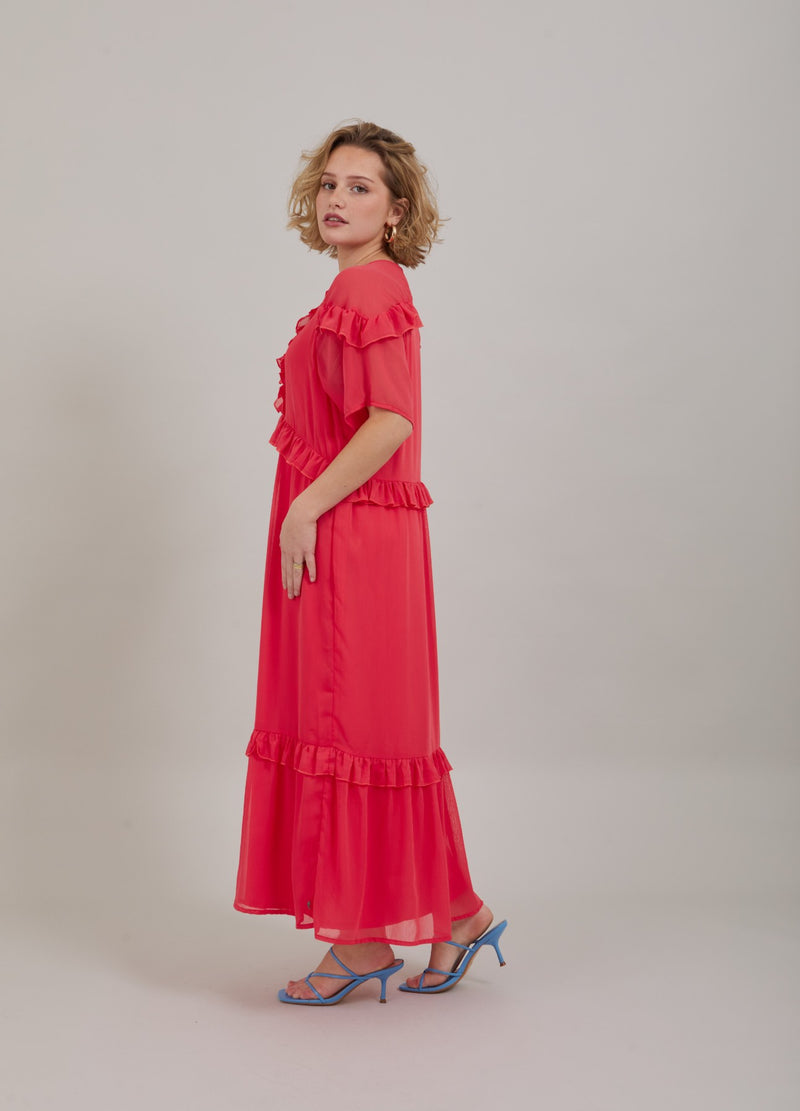 Coster Copenhagen LONG DRESS W. FRILLS Dress Coral pink - 626