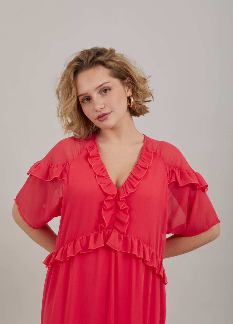 Coster Copenhagen LONG DRESS W. FRILLS Dress Coral pink - 626