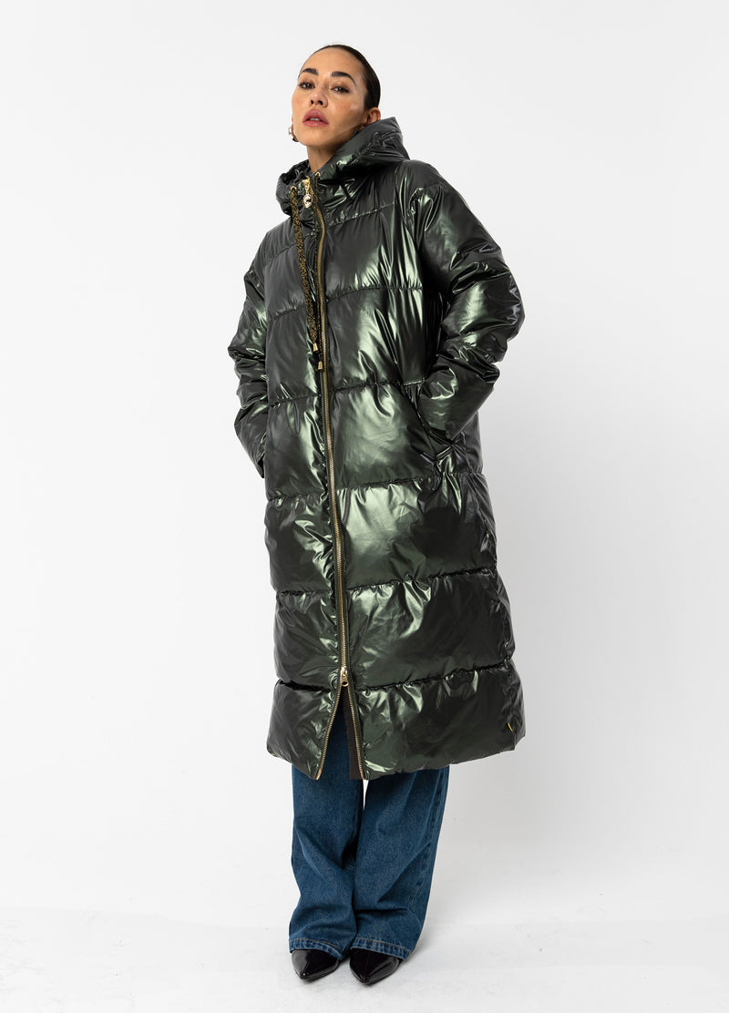 Coster Copenhagen LONG PUFFER JACKET Outerwear Metallic army - 417
