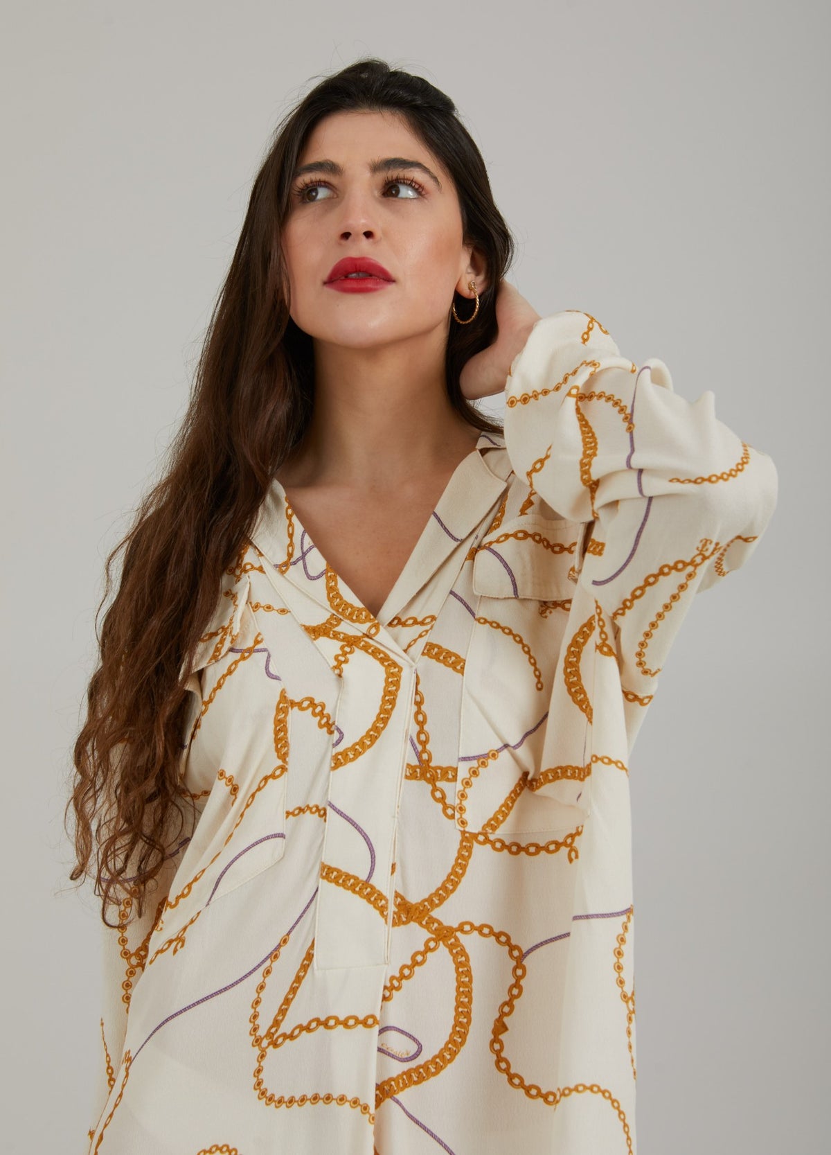 LONG SHIRT DRESS W. CHAIN PRINT