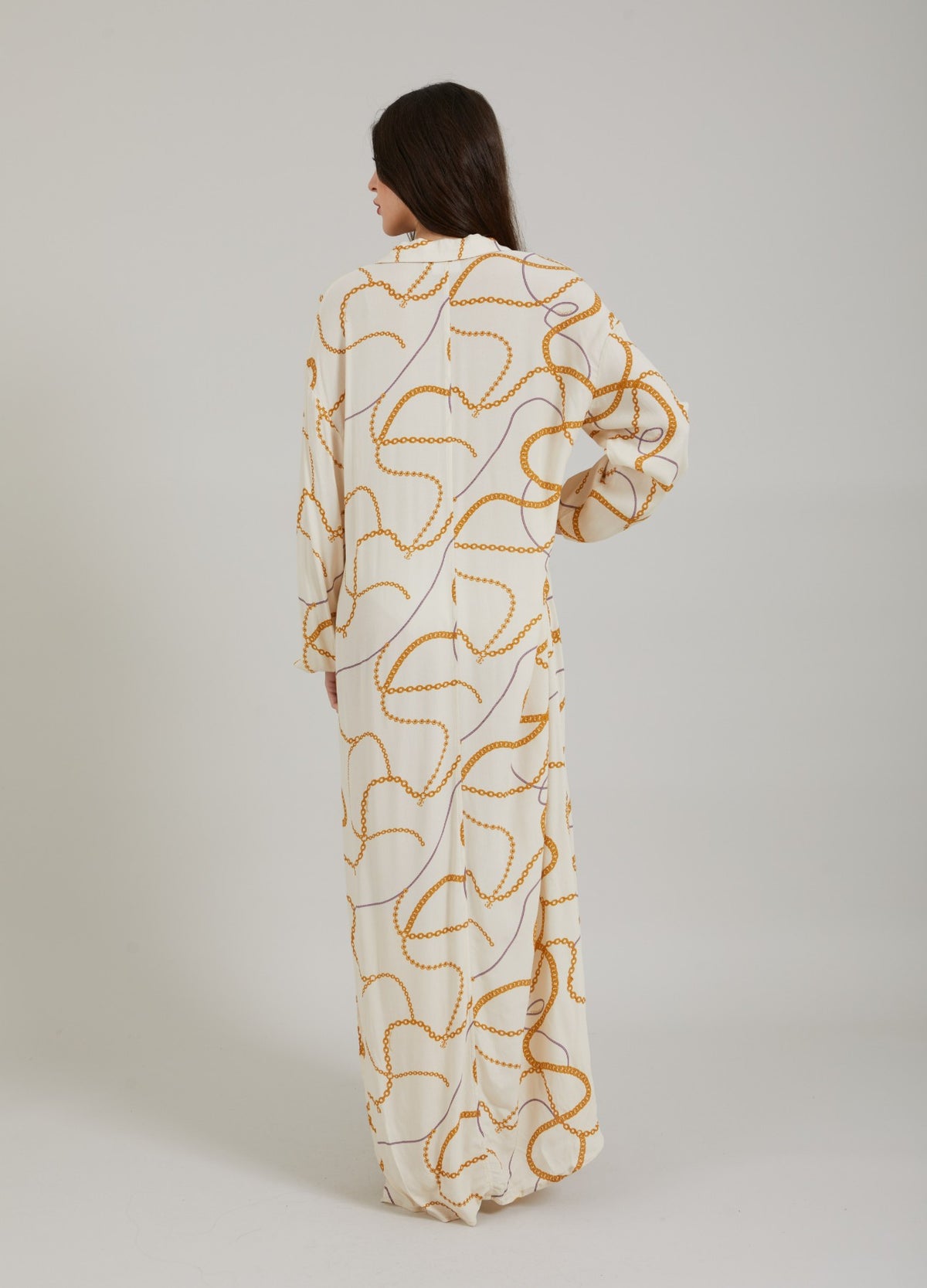 knee length dresses for ladies LONG SHIRT DRESS W. CHAIN PRINT