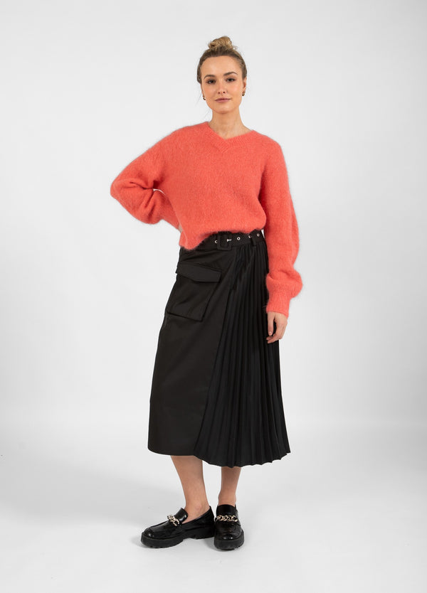 Coster Copenhagen LONG SKIRT WITH BELT AND PLISSE Skirt Black - 100