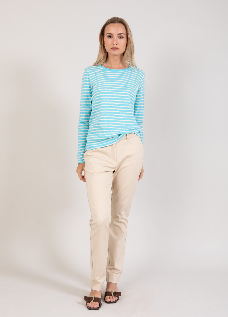 Coster Copenhagen LONG T-SHIRT WITH STRIPES T-Shirt Aqua blue/creme stripe - 584