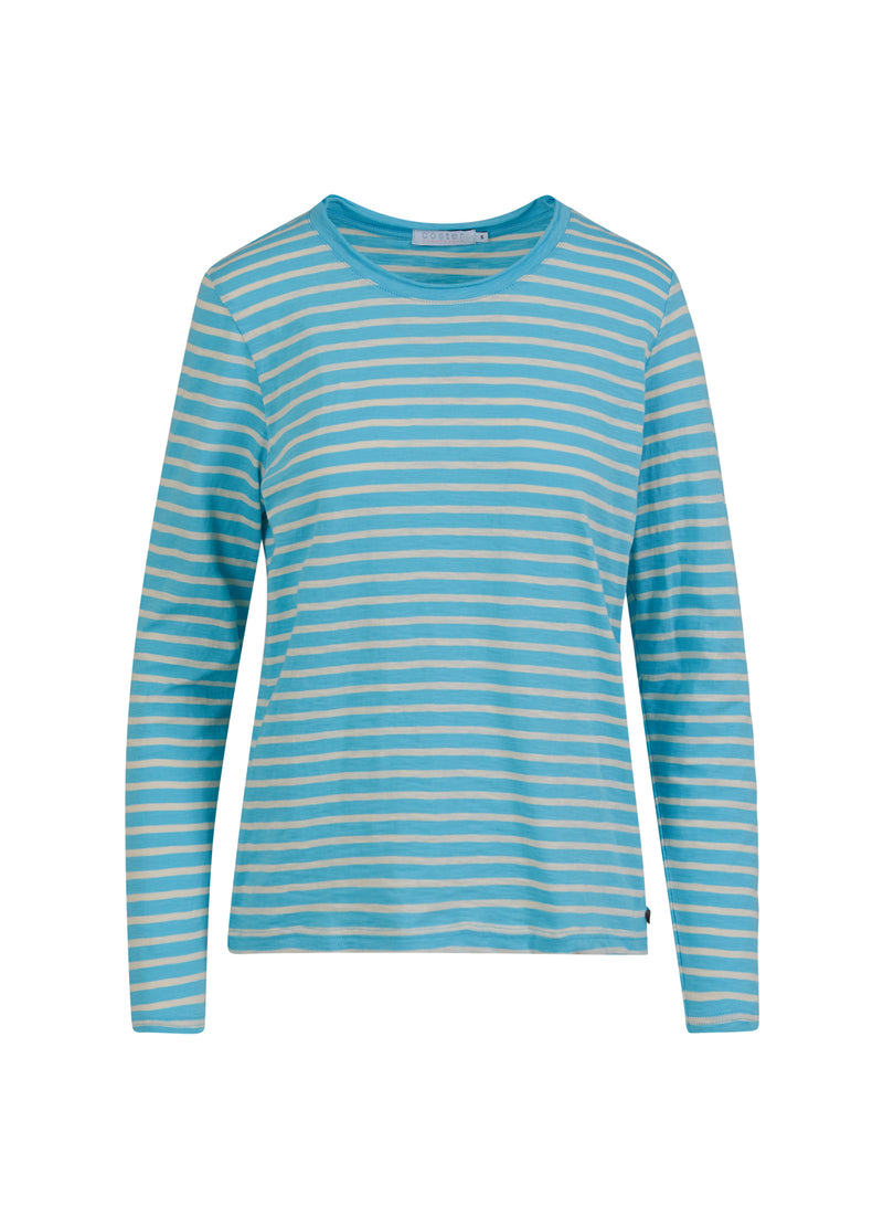 Coster Copenhagen LONG T-SHIRT WITH STRIPES T-Shirt Aqua blue/creme stripe - 584