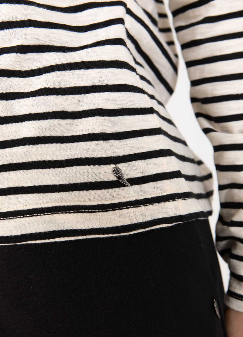 Coster Copenhagen LONG T-SHIRT WITH STRIPES T-Shirt Creme/black stripe - 257