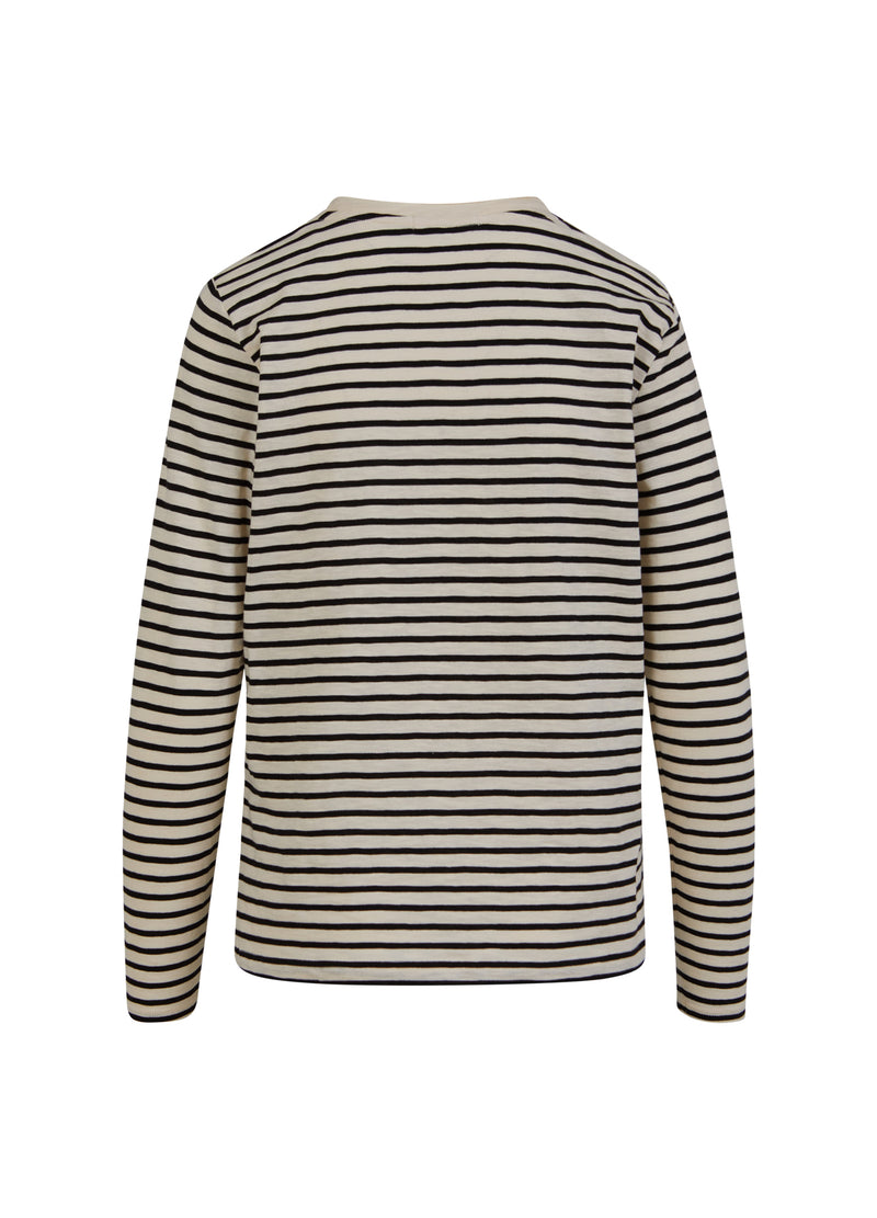 Coster Copenhagen LONG T-SHIRT WITH STRIPES T-Shirt Creme/black stripe - 257