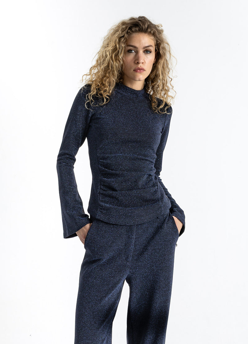 Coster Copenhagen LUREX BLOUSE WITH WIDE CUFFS Shirt/Blouse Eclipse blue - 555