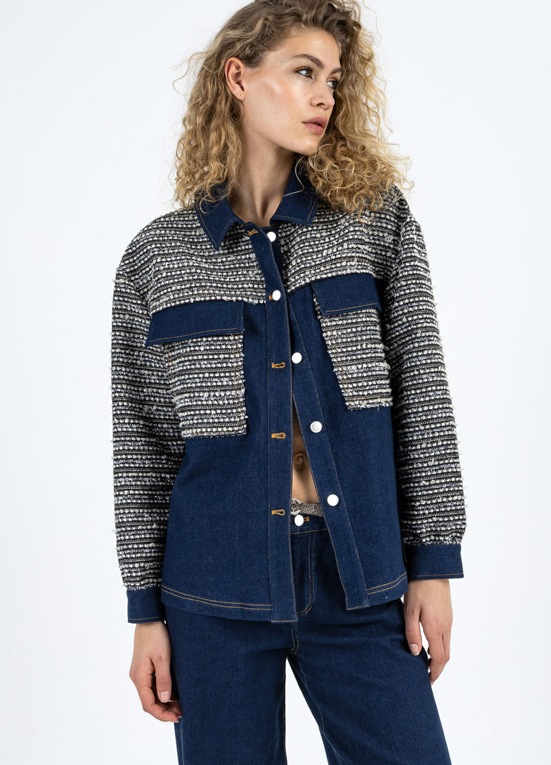 Coster Copenhagen MIX JACQUARD JACKET Outerwear Denim/ jaquard mix - 577