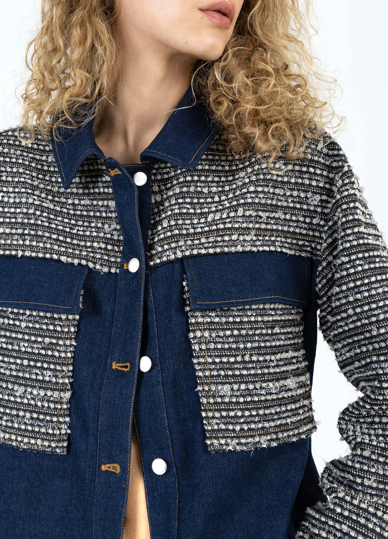Coster Copenhagen MIX JACQUARD JACKET Outerwear Denim/ jaquard mix - 577