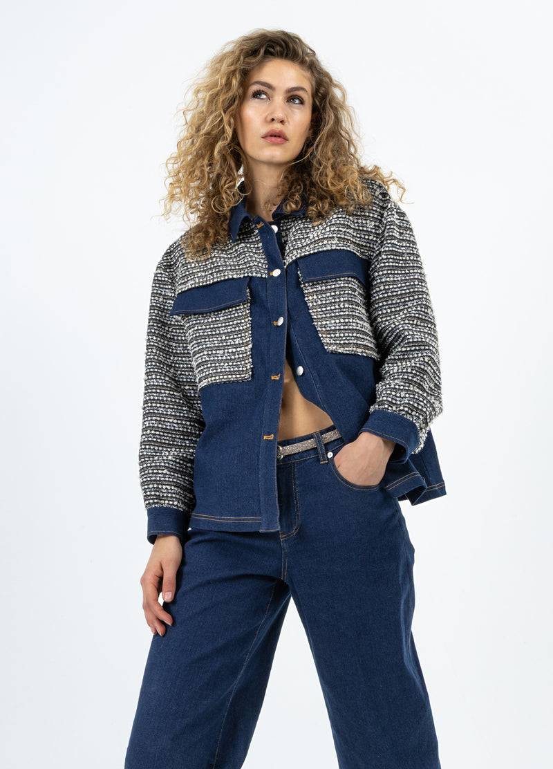 Coster Copenhagen MIX JACQUARD JACKET Outerwear Denim/ jaquard mix - 577