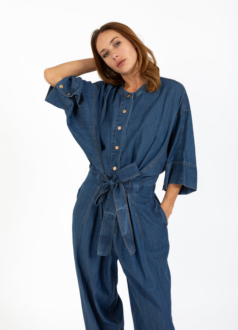 Coster Copenhagen PANTSSUIT WITH BELT Dress Blue denim - 596