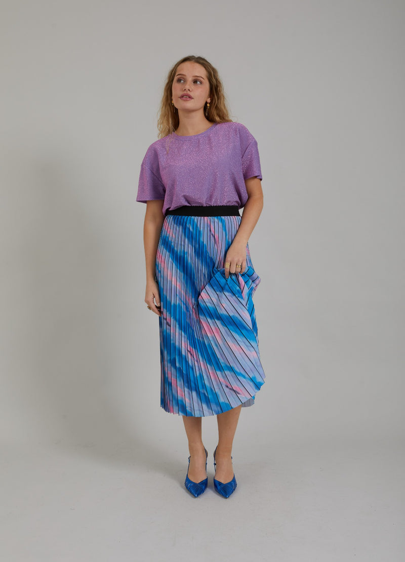 Coster Copenhagen PLEATED SKIRT W. FADED STRIPE PRINT Skirt Faded stripe print blue - 509