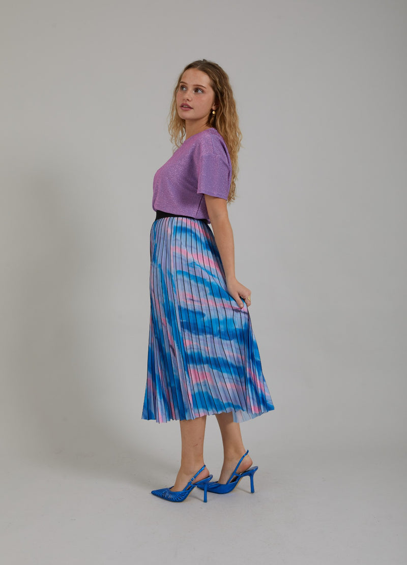 Coster Copenhagen PLEATED SKIRT W. FADED STRIPE PRINT Skirt Faded stripe print blue - 509