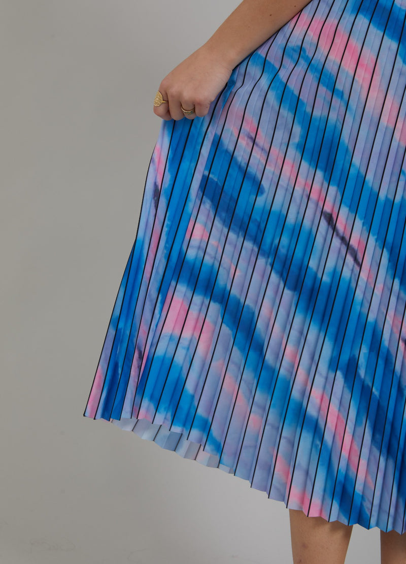 Coster Copenhagen PLEATED SKIRT W. FADED STRIPE PRINT Skirt Faded stripe print blue - 509