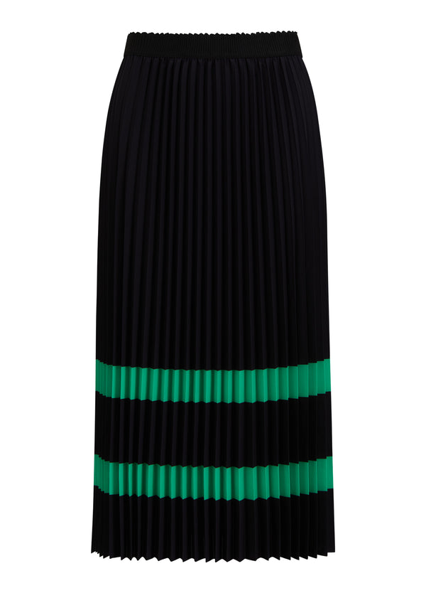 Coster Copenhagen PLEATED SKIRT WITH STRIPES Skirt Black green stripe - 108