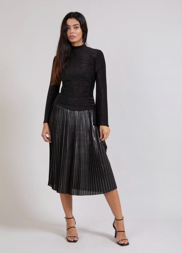Coster Copenhagen PLISSE SKIRT W. FOIL Skirt Metallic black - 175