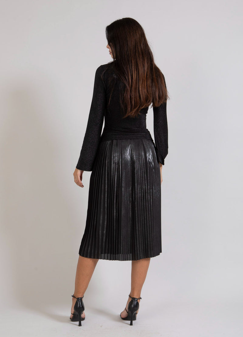 Coster Copenhagen PLISSE SKIRT W. FOIL Skirt Metallic black - 175