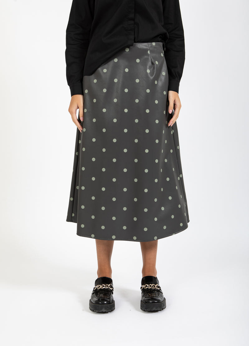 Coster Copenhagen PU SKIRT Skirt Grey/green dots - 157