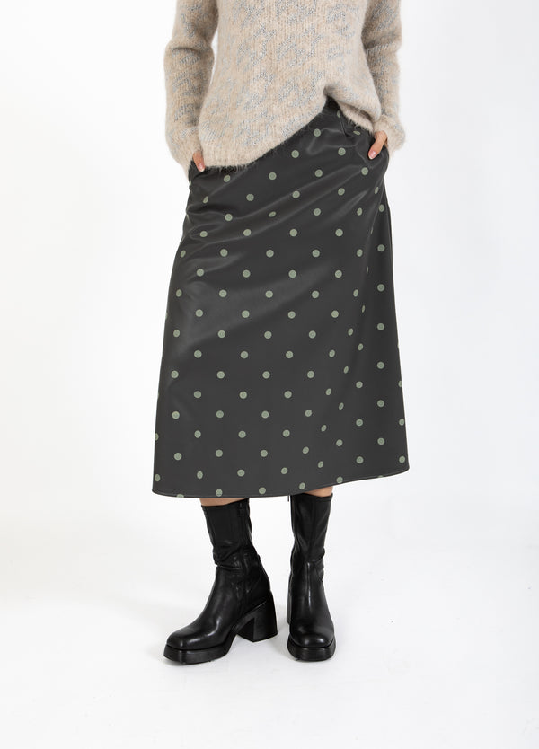 Coster Copenhagen PU SKIRT Skirt Grey/green dots - 157