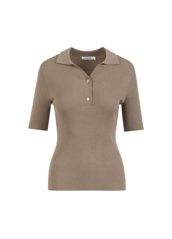Coster Copenhagen RIB KNIT POLO Knitwear Taupe sand - 393