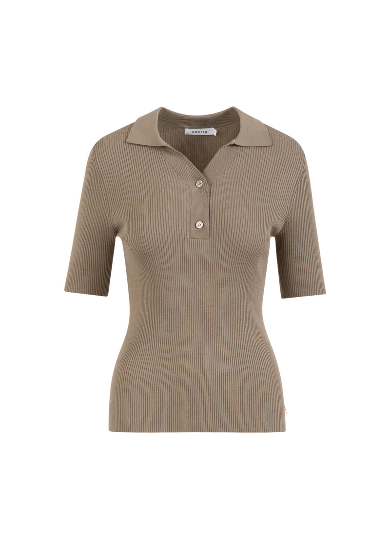 Coster Copenhagen RIB KNIT POLO Knitwear Taupe sand - 393
