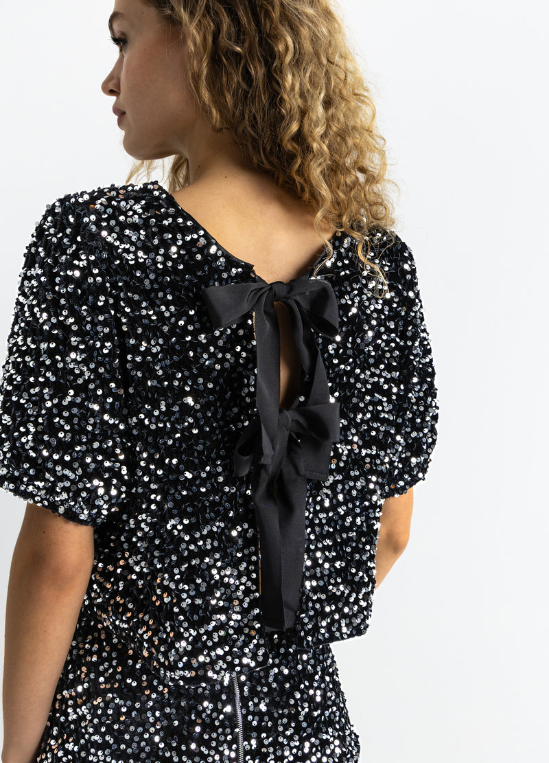 Coster Copenhagen SEQUINS JACKET WITH RIBBONS Blazer Black/ silver - 184