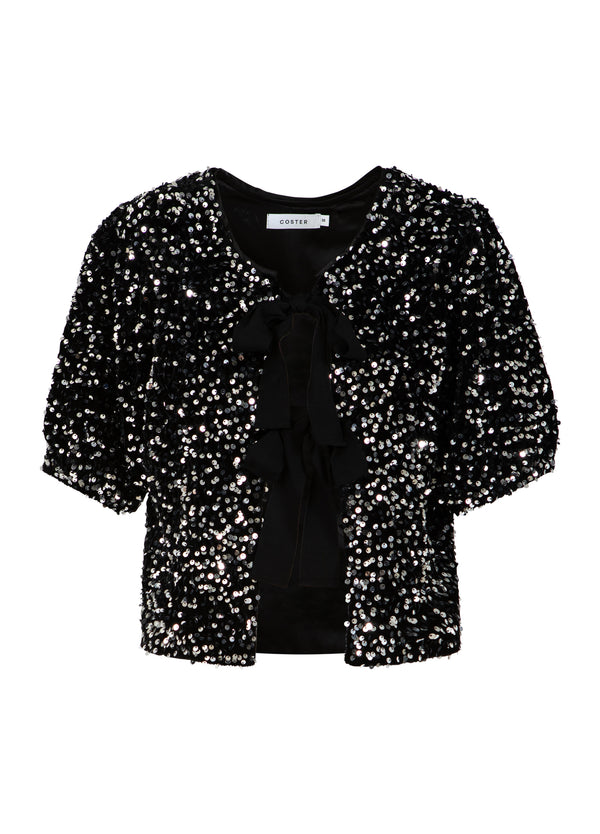 Coster Copenhagen SEQUINS JACKET WITH RIBBONS Blazer Black/ silver - 184