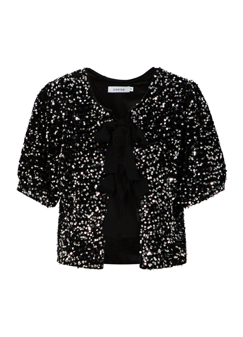 Coster Copenhagen SEQUINS JACKET WITH RIBBONS Blazer Black/ silver - 184
