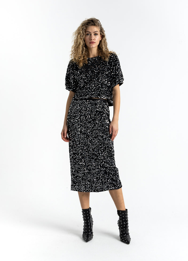 Coster Copenhagen SEQUINS SKIRT Skirt Black/ silver - 184