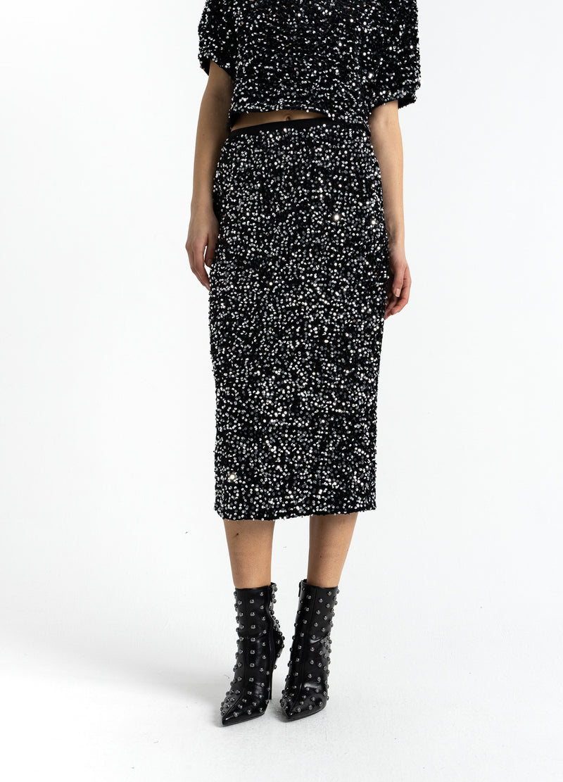 Coster Copenhagen SEQUINS SKIRT Skirt Black/ silver - 184