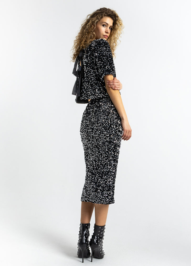 Coster Copenhagen SEQUINS SKIRT Skirt Black/ silver - 184