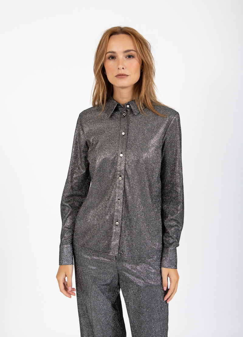 Coster Copenhagen SHIMMER LUREX SHIRT Shirt/Blouse Silver/black - 204