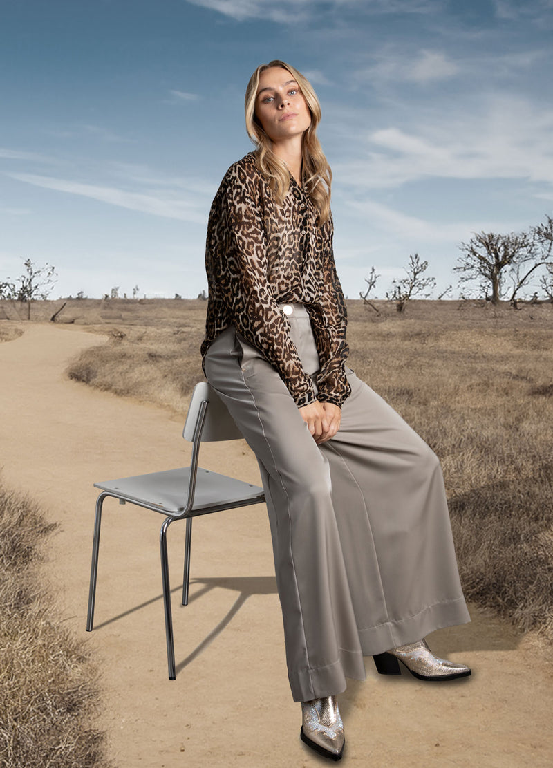 Coster Copenhagen SHINY WIDE PANTS WITH HIGH WAIST - PETRA FIT Pants Grey sand - 241